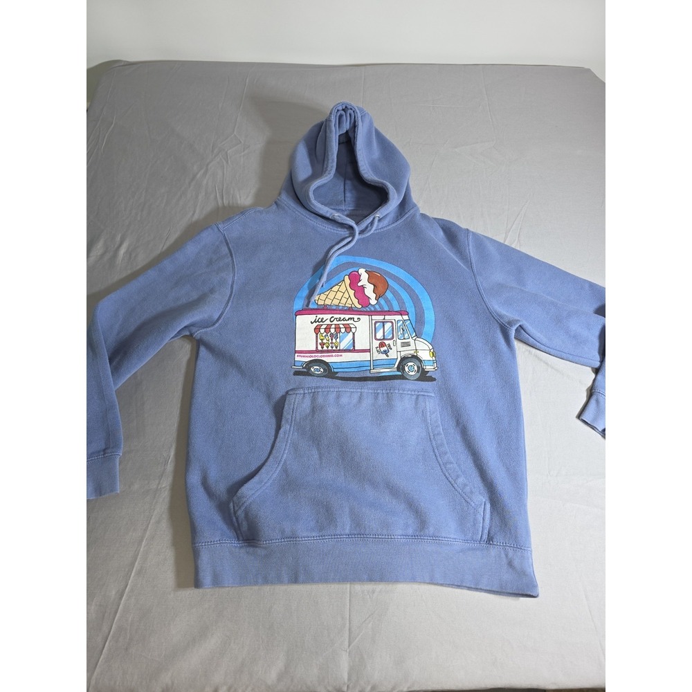 Sturnio Ice Cream Truck Graphic Hoodie Blue Pullover Sweatshirt Size M